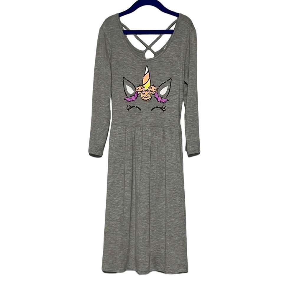 Halloween Dress Girl's 12 Unicorn Long Sleeve Criss Cross Back Midi Justice NEW